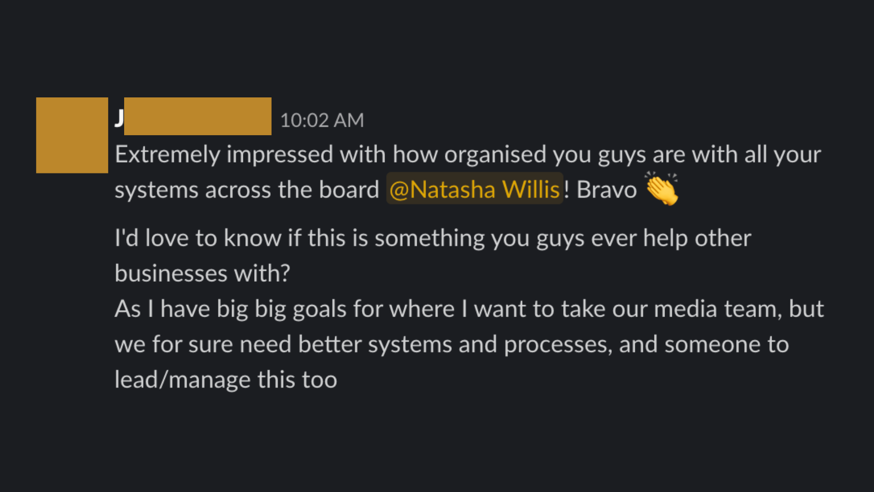 Client Slack message within 24 hours